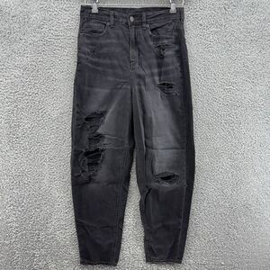 American Eagle Women's‎ Jeans Size 2R 90s Tapered Black Denim Stretch Distressed